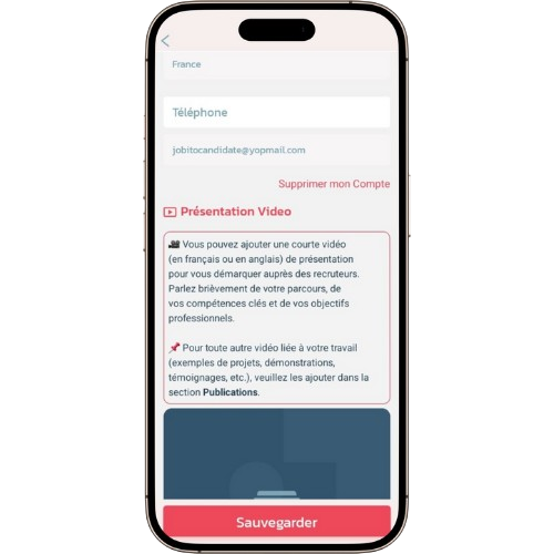 Section vidéo de présentation – téléversement dans JOBITO